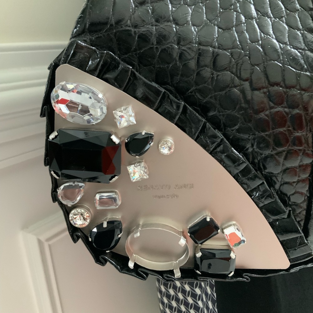 Renato Angi Black Leather Bag with Stones - Picture 3 of 15